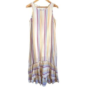 Solitaire Stripes Neutrals Cotton Bohemian Ruffles Maxi Dress Size Medium